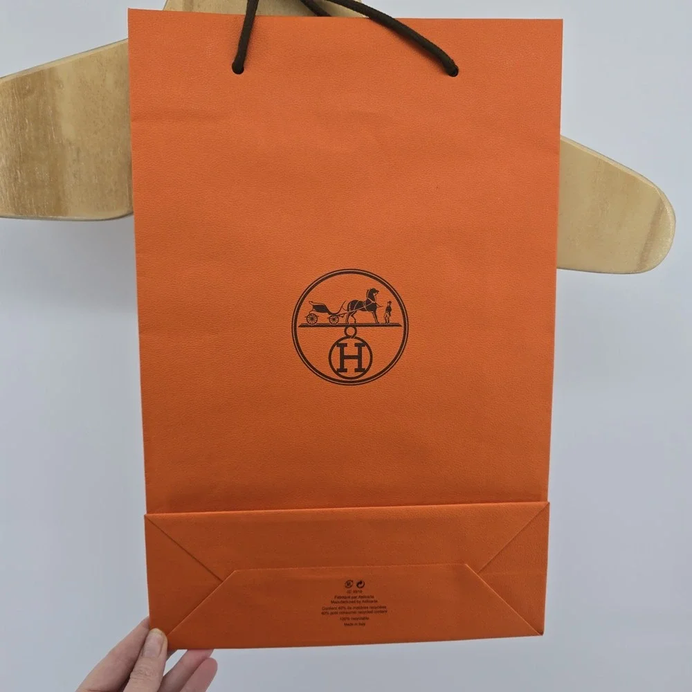 Hermes Empty Orange Paris Medium Shopping Gift Paper Bag Authentic, 16.5